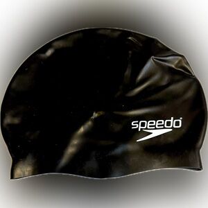 SPEEDO SILICONE SWIM CAP BLACK COMPETITIVE SPORT POOL WORKOUT HAIR SHOWER BATH